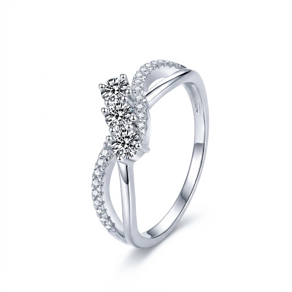 Dainty Three-Stone Bypass Ring - Image 2
