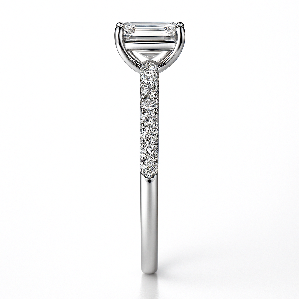 The Sophisticate Emerald Cut Pave Engagement Ring - Image 3