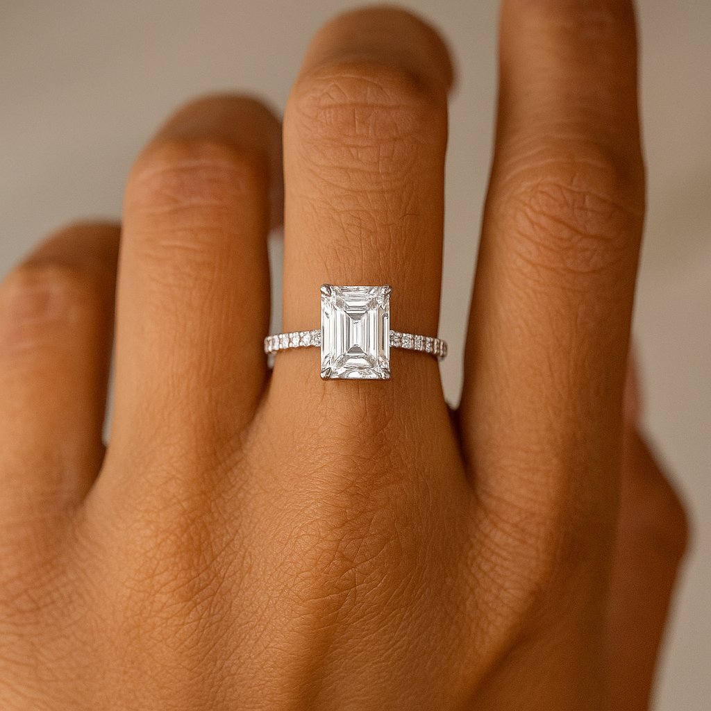 The Sophisticate Emerald Cut Pave Engagement Ring - Image 4