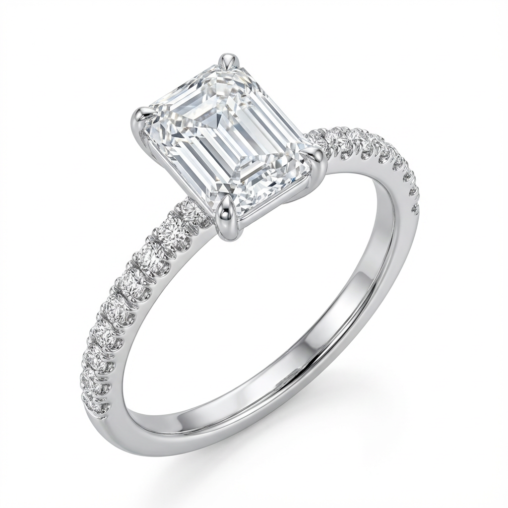 The Sophisticate Emerald Cut Pave Engagement Ring - Image 2