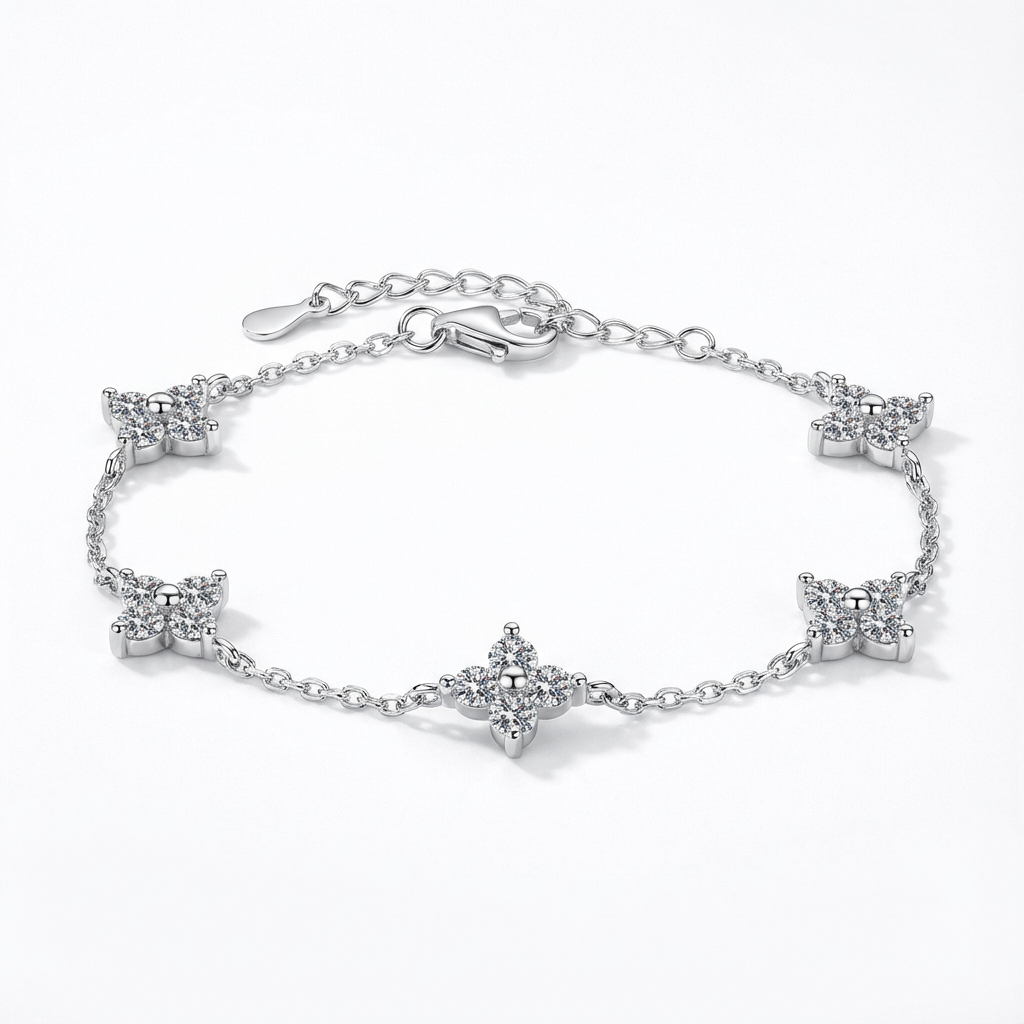 The Clover Round Cut Moissanite Station Bracelet - Image 2