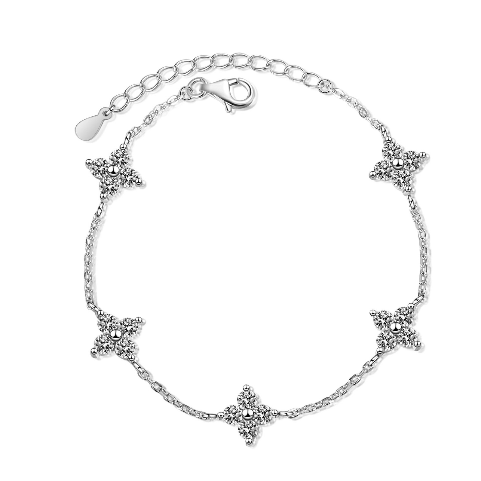 The Clover Round Cut Moissanite Station Bracelet