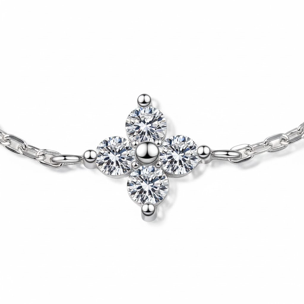 The Clover Round Cut Moissanite Station Bracelet - Image 3