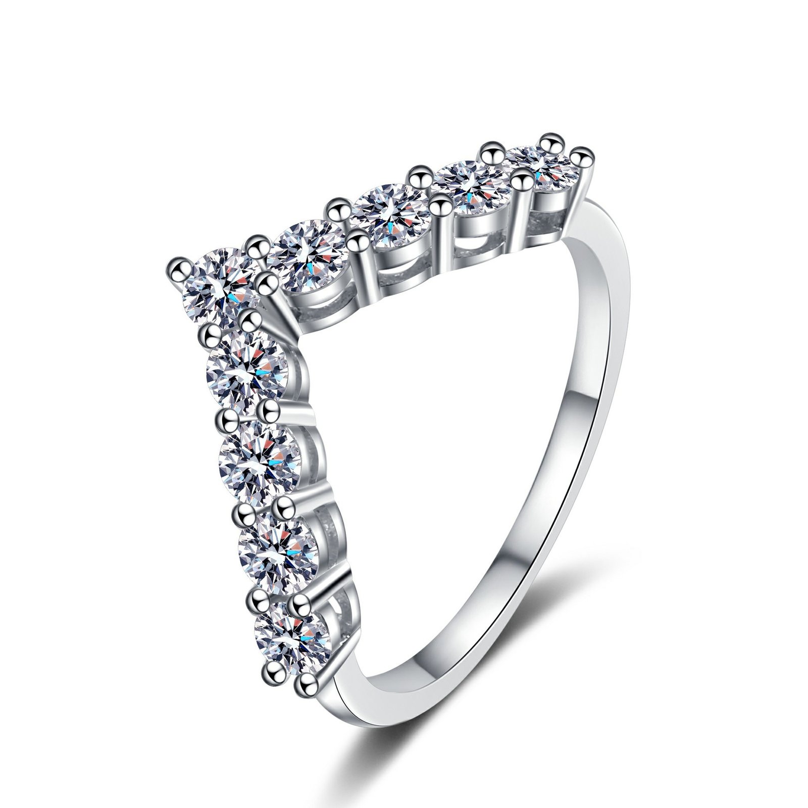 The Chevron Classic Curved V Moissanite Wedding Band - Image 2
