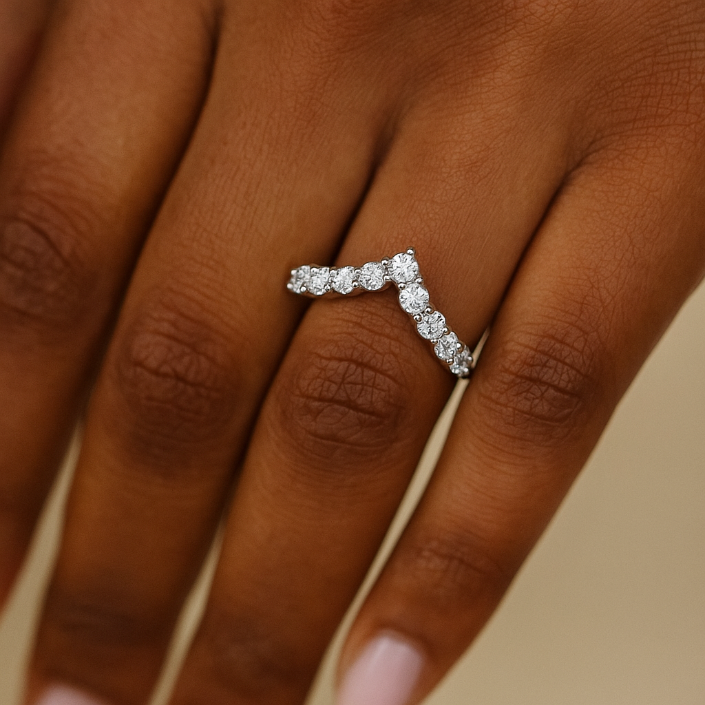 The Chevron Classic Curved V Moissanite Wedding Band - Image 4