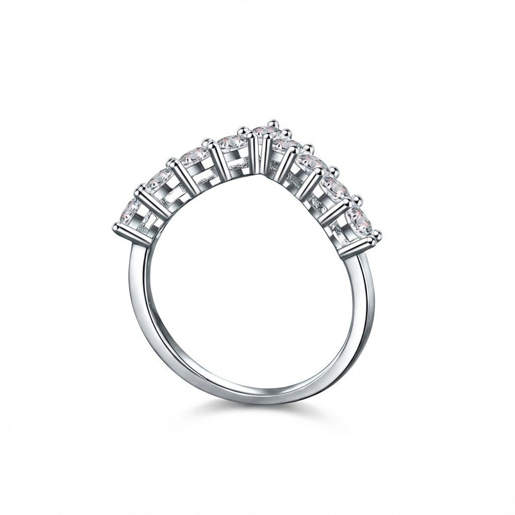 The Chevron Classic Curved V Moissanite Wedding Band - Image 3