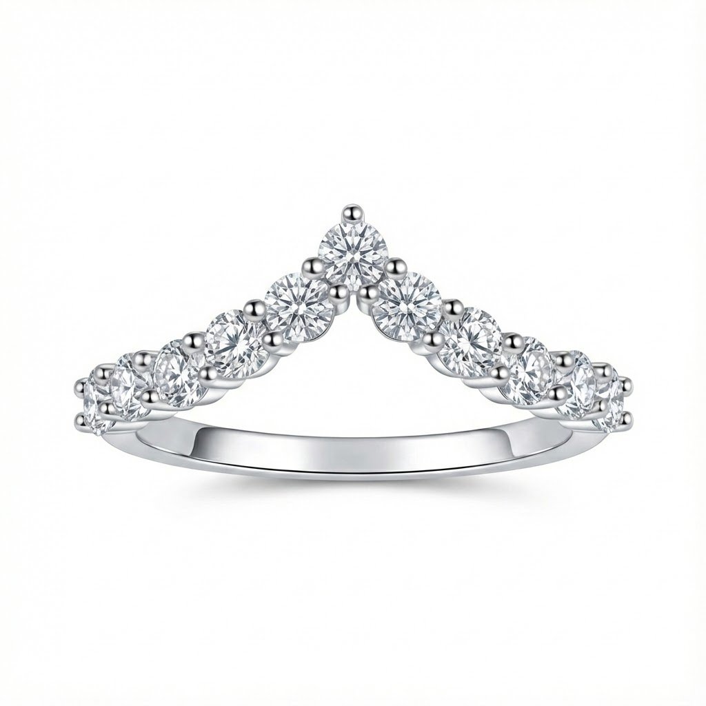The Chevron Classic Curved V Moissanite Wedding Band