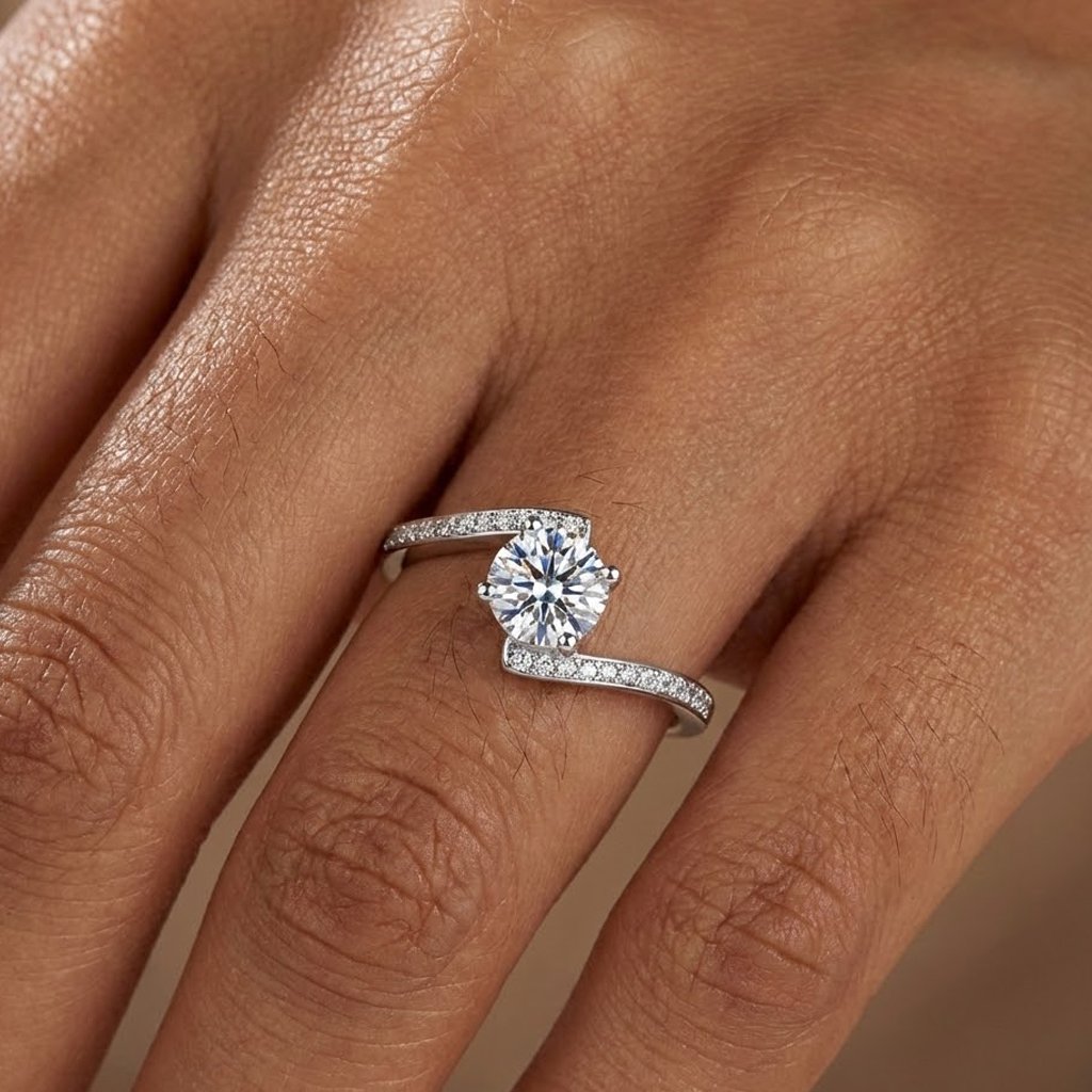 The Starry River Round Cut Bypass Moissanite Ring - Image 4